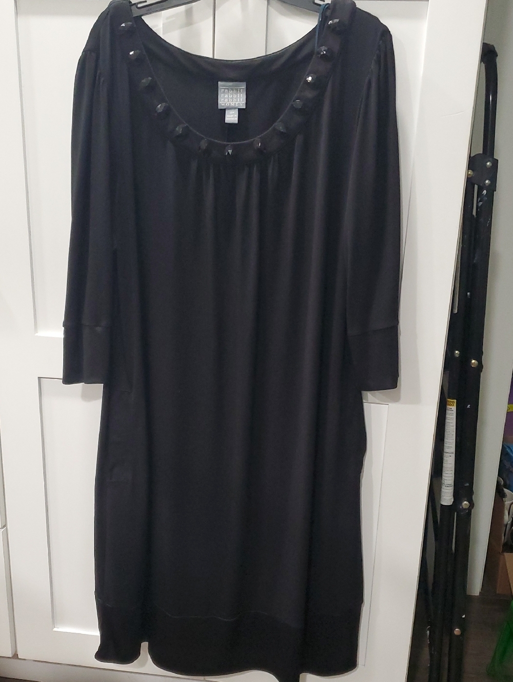 Rabbit Rabbit Rabbit Black Long Sleeve Scoop Neck Dress with Bead Accents